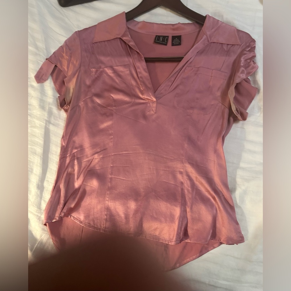 INC International Concepts Pink Polo Collar Blouse